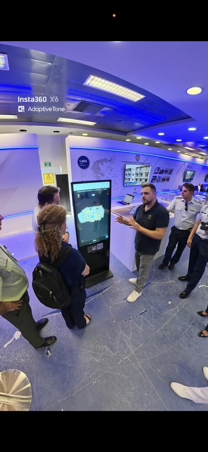Vertical interactive LCD touch screen presenting the 3D Virtual Tours at the Thessaloniki International Fair