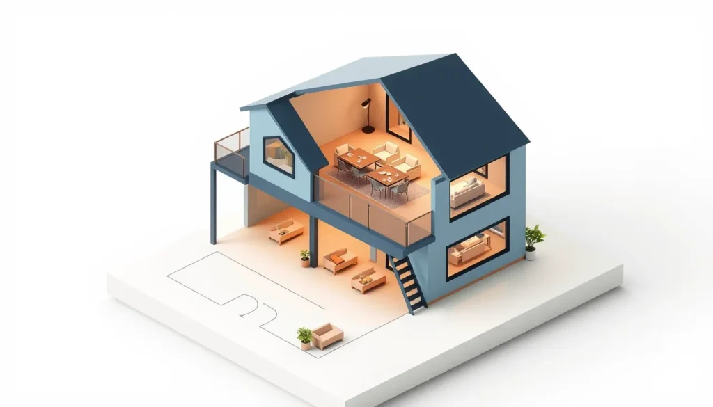 3D virtual tour for real estate - cutaway dollhouse model of a two-storey house