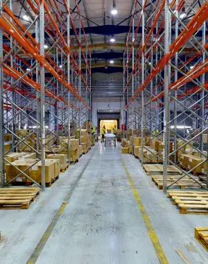 Warehouse aisle with racking