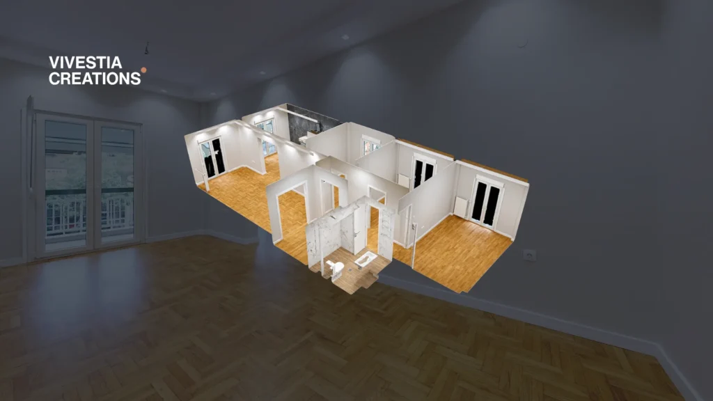 3D Εικονική Περιήγηση ακινήτου στην Αθήνα σε όψη dollhouse