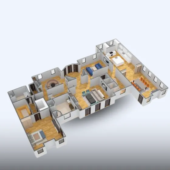 3D floor plan of a furnished apartment